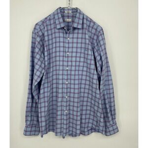 Peter Millar Shirt Mens Large Blue Purple Plaid Button Up Cotton Silk